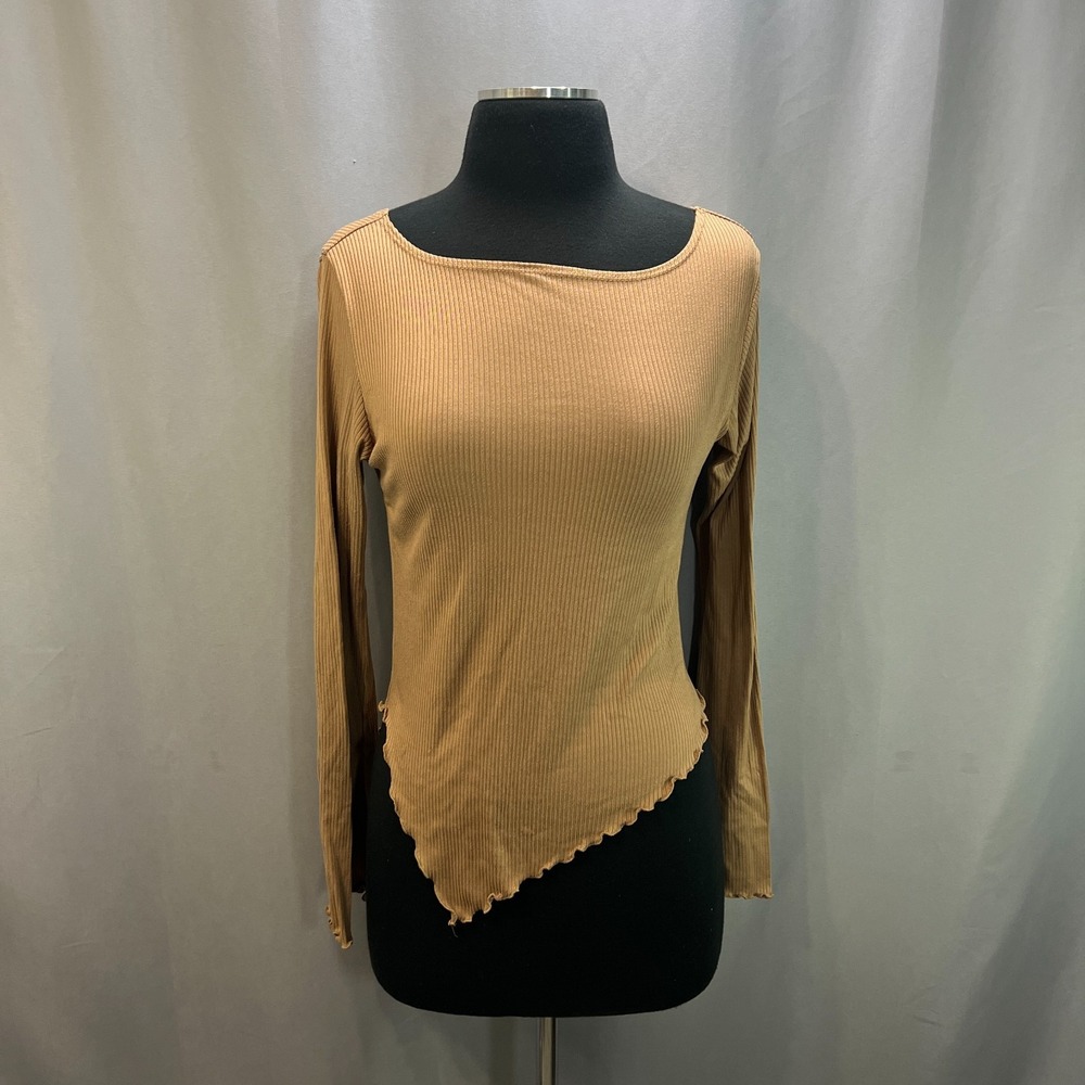 Ragdoll Ribbed Knit Top Womens Small Brown Flared Sleeves Boat Neck Asymmetrical